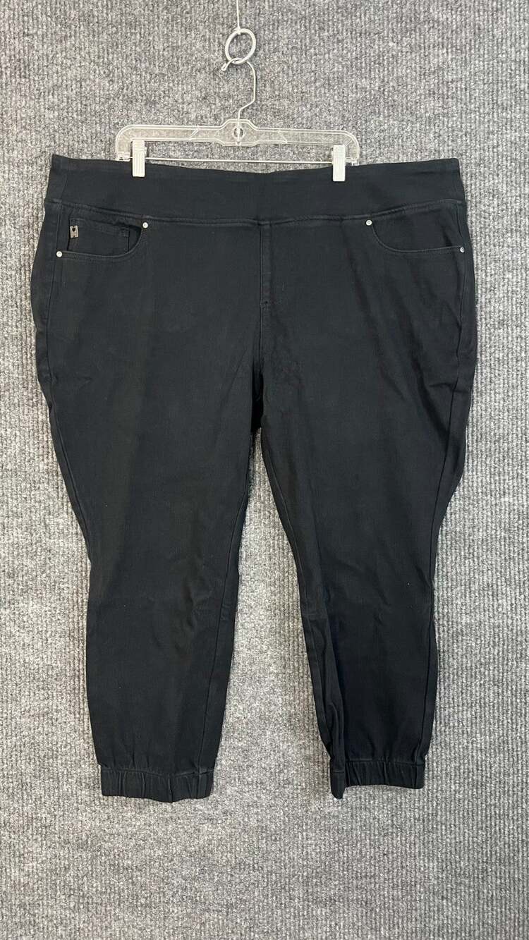 Belle Kim Gravel Pants Joggers Womens Plus 28W Petite Black Pull On Flexibelle